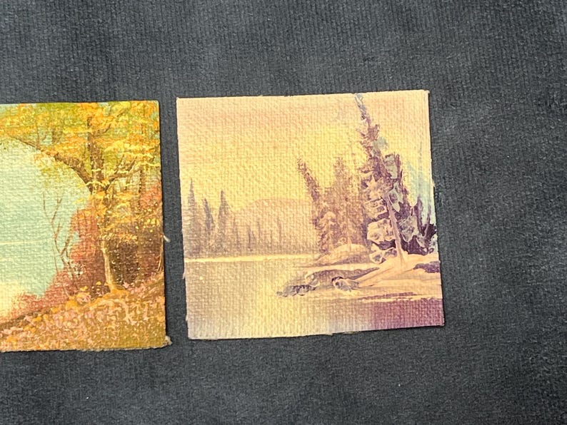 Four Seasons Paintings, Pleasant Miniature Countryside Scenes on Canvas, 4 Miniature Paintings