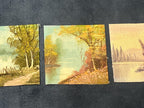 Four Seasons Paintings, Pleasant Miniature Countryside Scenes on Canvas, 4 Miniature Paintings