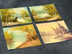 Four Seasons Paintings, Pleasant Miniature Countryside Scenes on Canvas, 4 Miniature Paintings