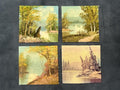 Four Seasons Paintings, Pleasant Miniature Countryside Scenes on Canvas, 4 Miniature Paintings