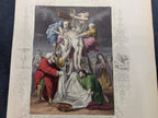 Antique Victorian Hand Coloured Engraving c.1860 – “The Descent From The Cross” – Biblical Hand Painted Print