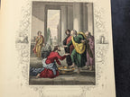 Antique Victorian Hand Coloured Engraving c.1860 – “Jesus Washing His Disciples' Feet” – Biblical Hand Painted Print