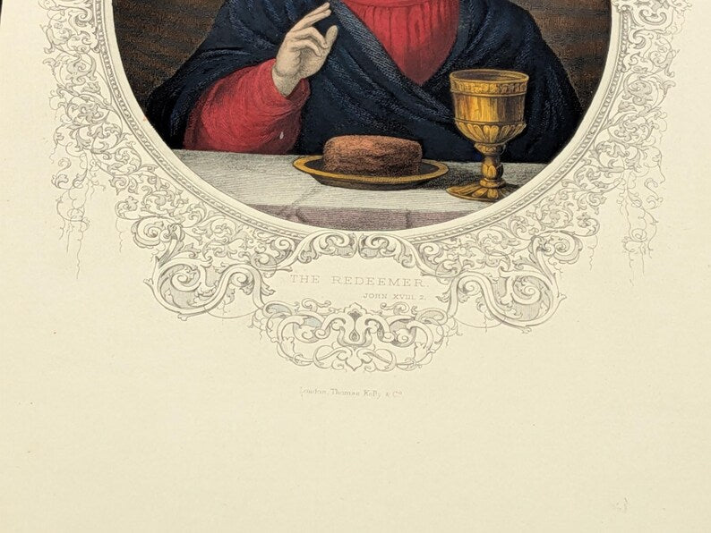 Antique Victorian Hand Coloured Engraving c.1860 – “The Redeemer” – Biblical Hand Painted Print