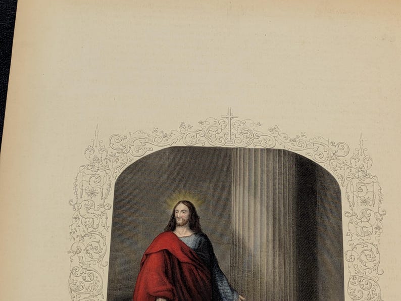Antique Victorian Hand Coloured Engraving c.1860 – “The Woman Taken In Adultery” – Biblical Hand Painted Print